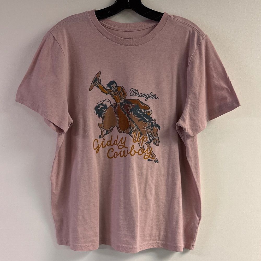Ladies Wrangler Pink Giddy Up Cowboy Tee Size XL